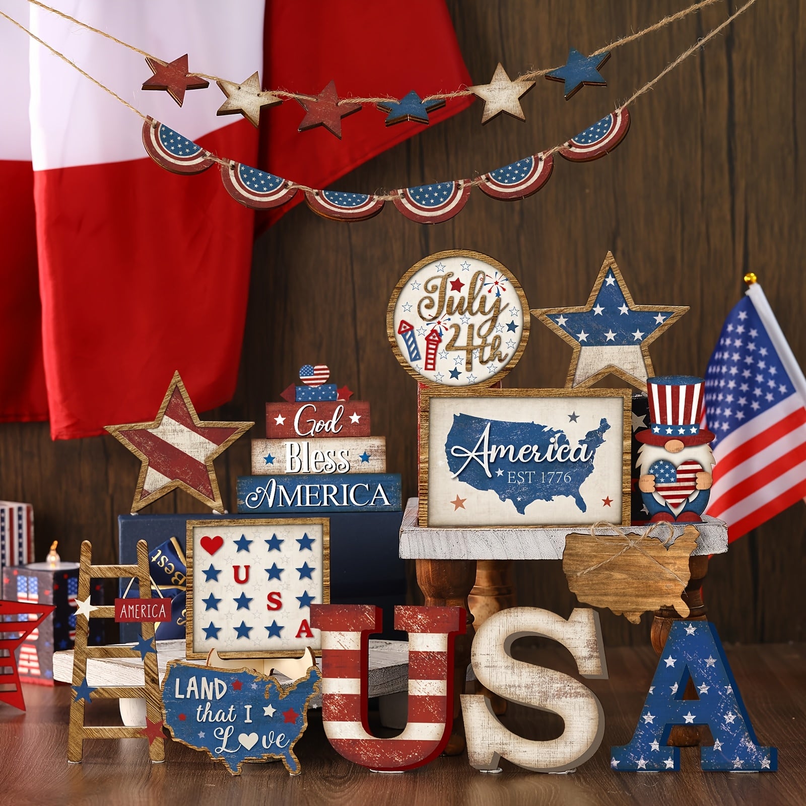 4th Of July Party Table Centerpiece, American Flag Star Wooden Sign Home Decor, Spring Patriotic Tiered Tray Decorations Set, Red White Blue Rustic Farmhouse Wooden Sign, Memorial Independence Day Table Decorations for Home, 4th Of July Party Table Centerpiece, American Flag Star Wooden Sign Home Decor, Spring Patriotic Tiered Tray Decorations Set, Red White Blue Rustic Farmhouse Wooden Sign, Memorial Independence Day Table Decorations for Home,